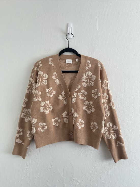 Cyrus Sweaters - Cyrus Brown Knit Hawaiian Flower Sweater Cardigan Neutral Womens Size Medium